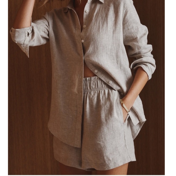 Quince 100% European Linen High Waisted Shorts FLAX - Picture 2 of 4